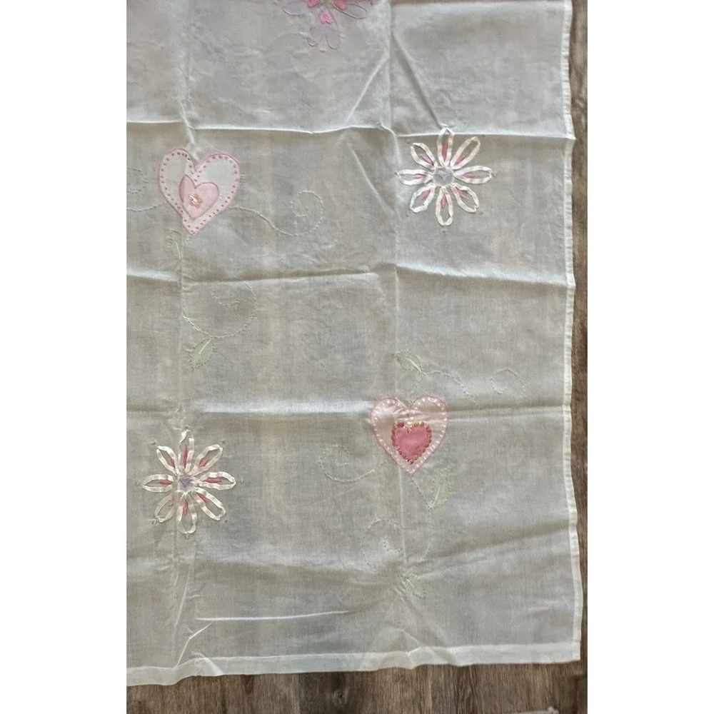 Pottery Barn Kids Sheer Curtain Panel Applique Flowers Pink 44x84 Tab Top Cotton